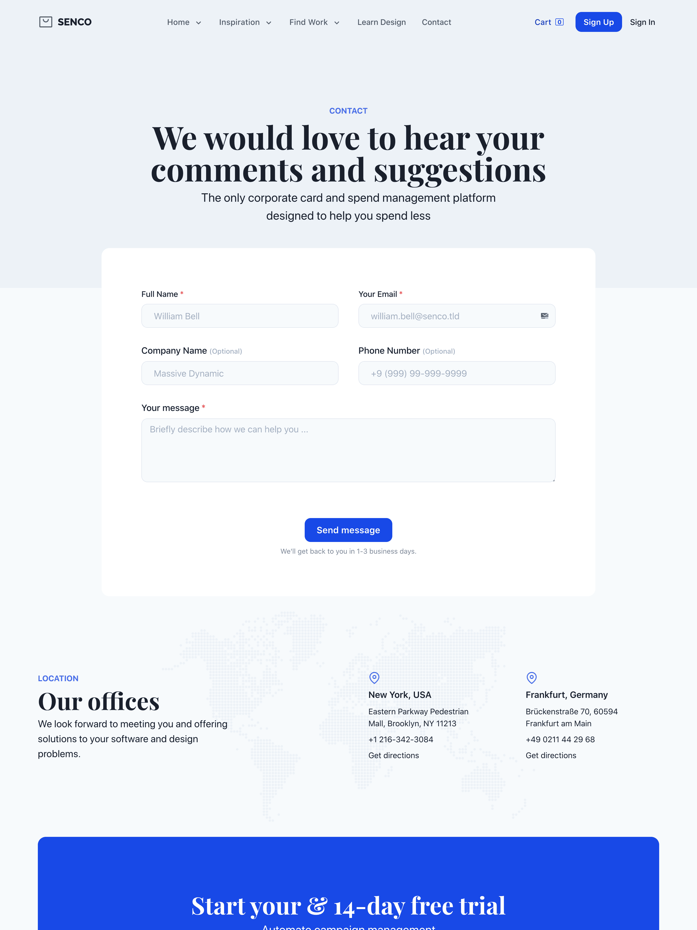 Senco contact page