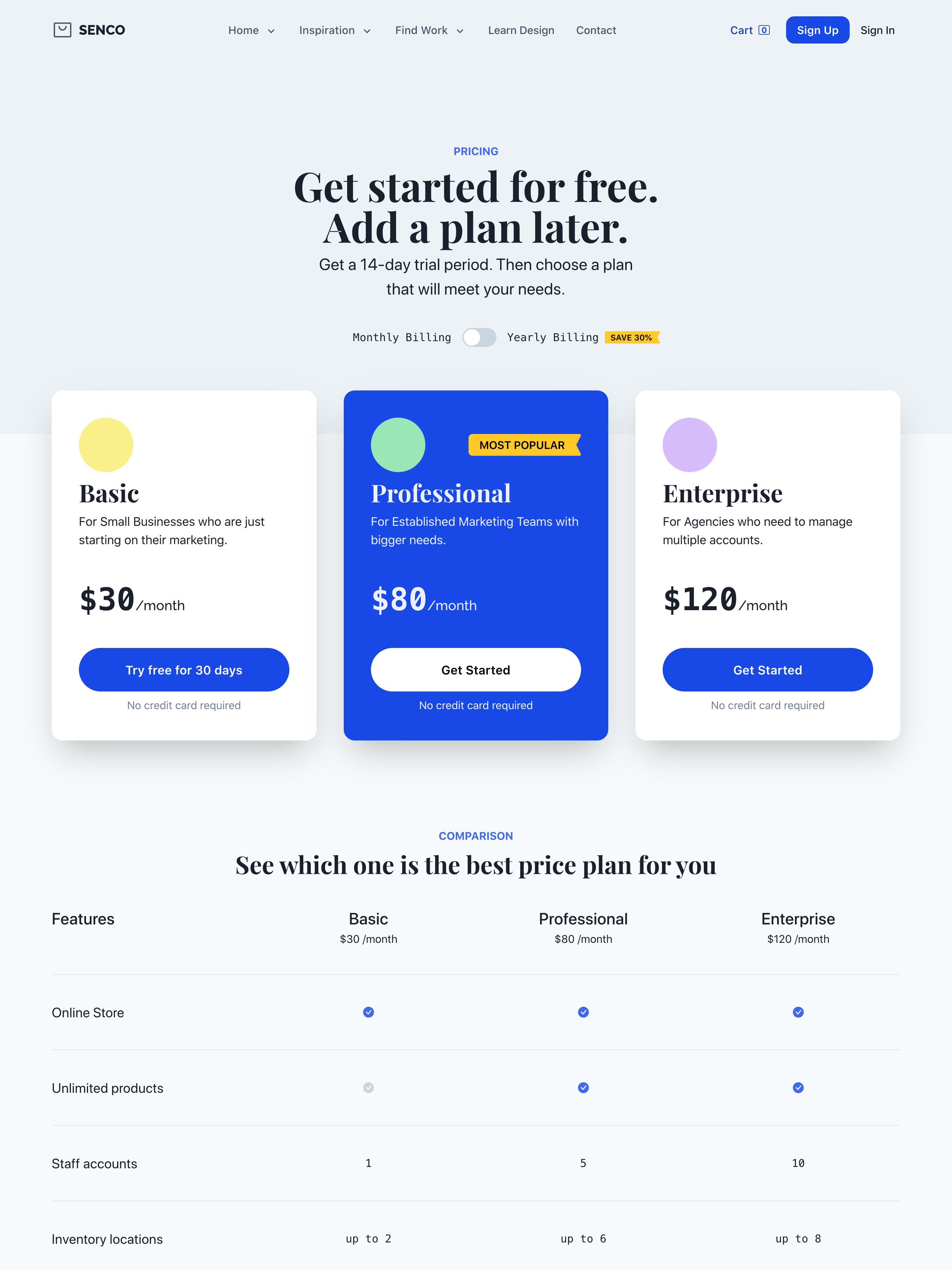 Senco pricing page